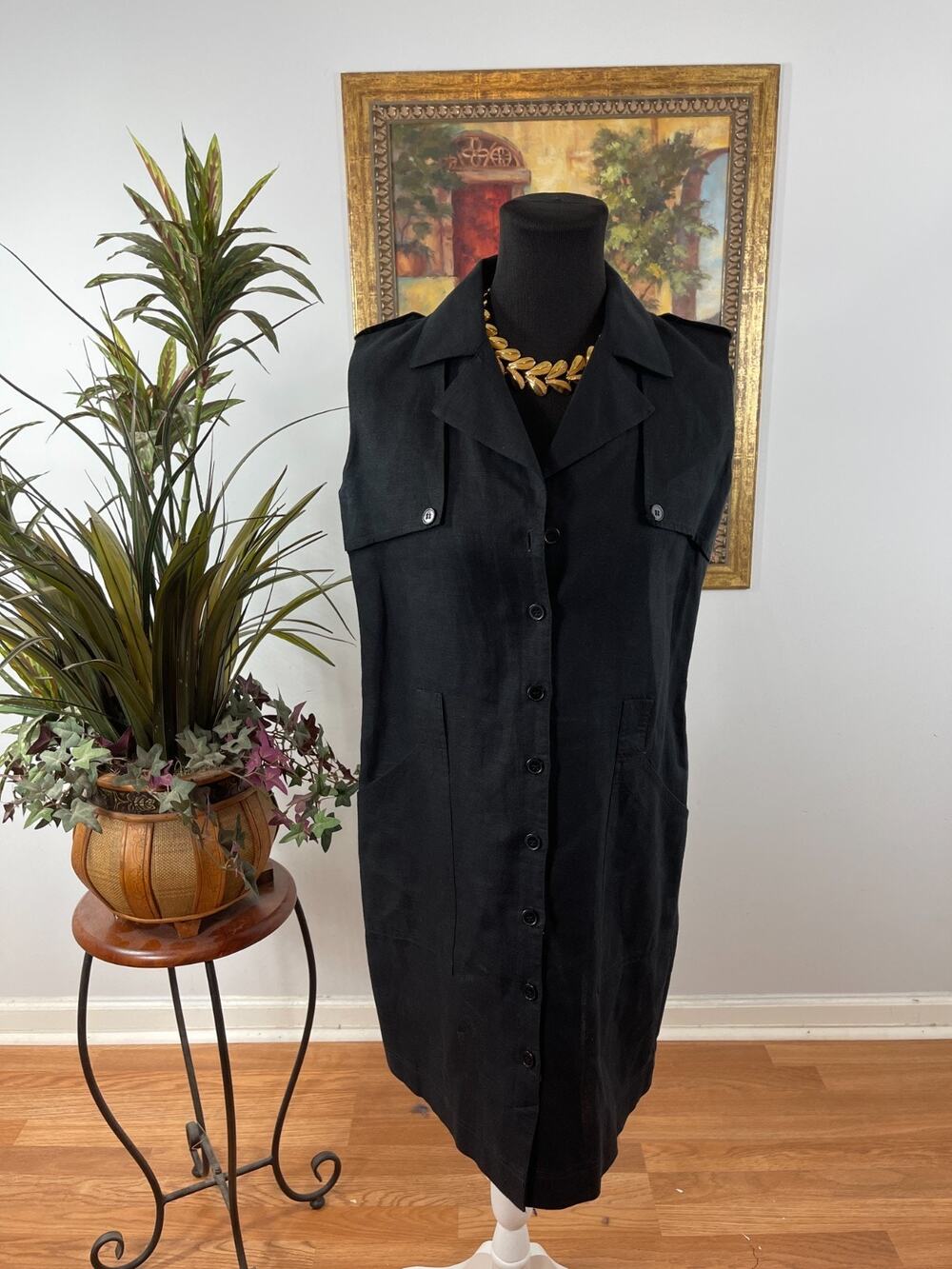 NYC Shirt Dress Women Small Black Button Front Minimalist Dark Academia Gorpcore
